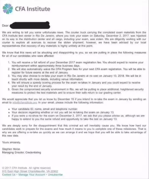 巴西里約CFA試卷被偷